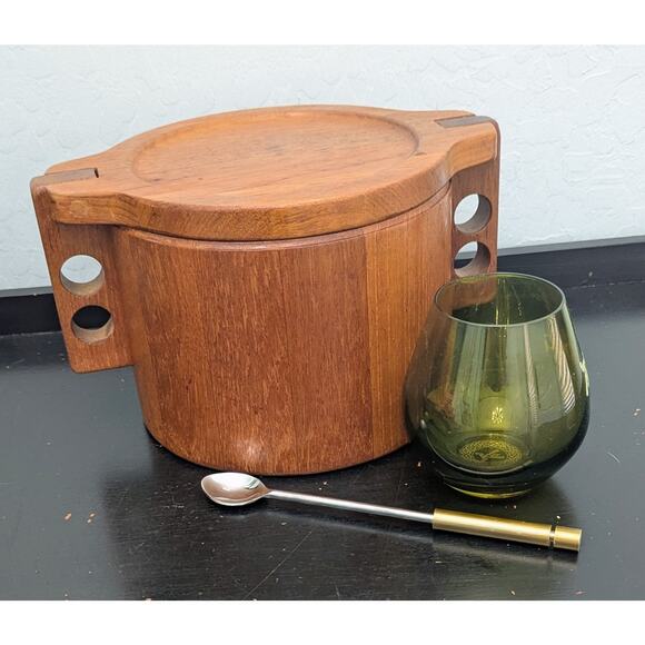 Birgit Krogh Staved Danish Teak Ice Bucket by Woodline w Insert 1970's Scandi - Picture 1 of 9
